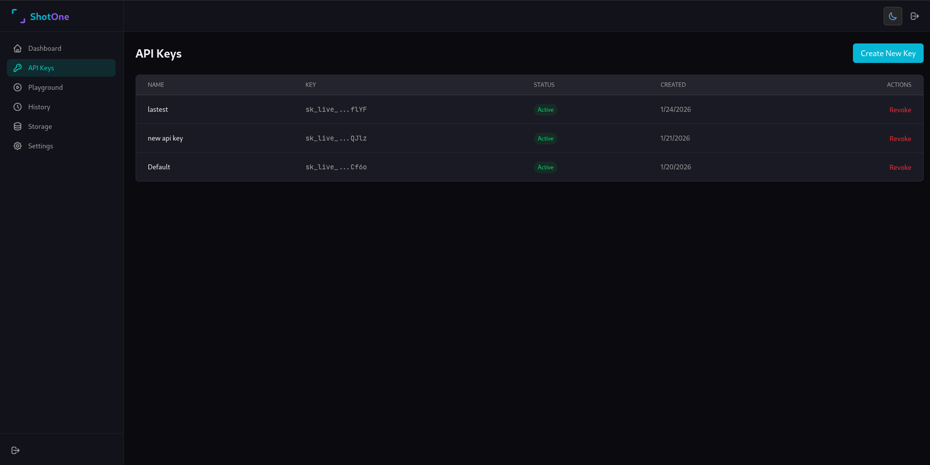 API Keys - Create, rotate, and manage your API keys. Set permissions and track usage.